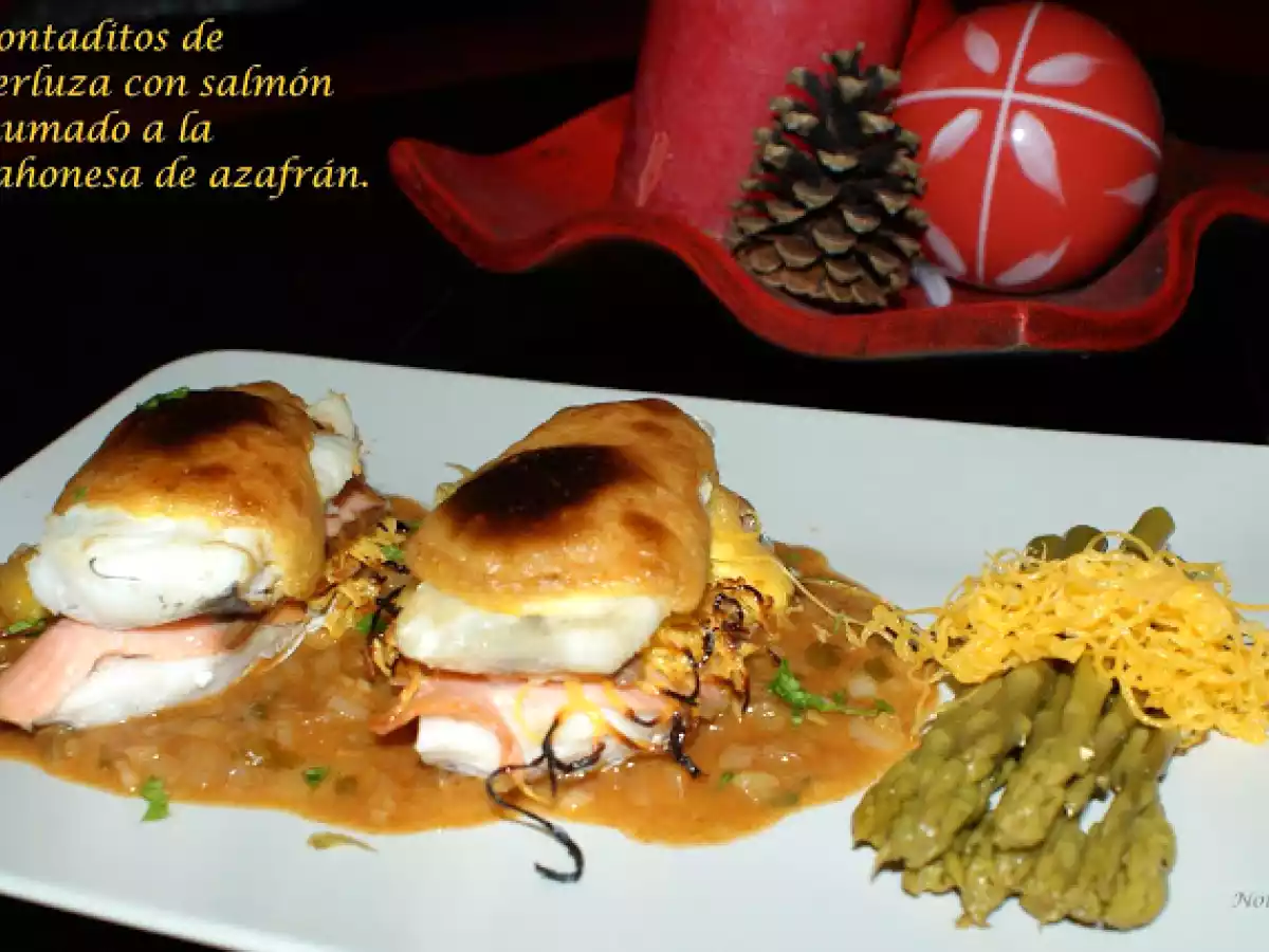 Montaditos de merluza con salmón ahumado a la mahonesa de azafrán. - foto 7