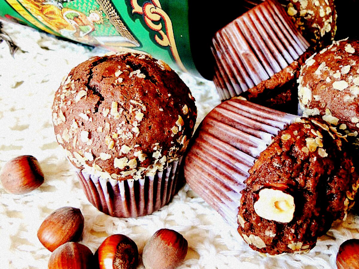 Muffins de cacao, avena y avellanas Receta Petitchef