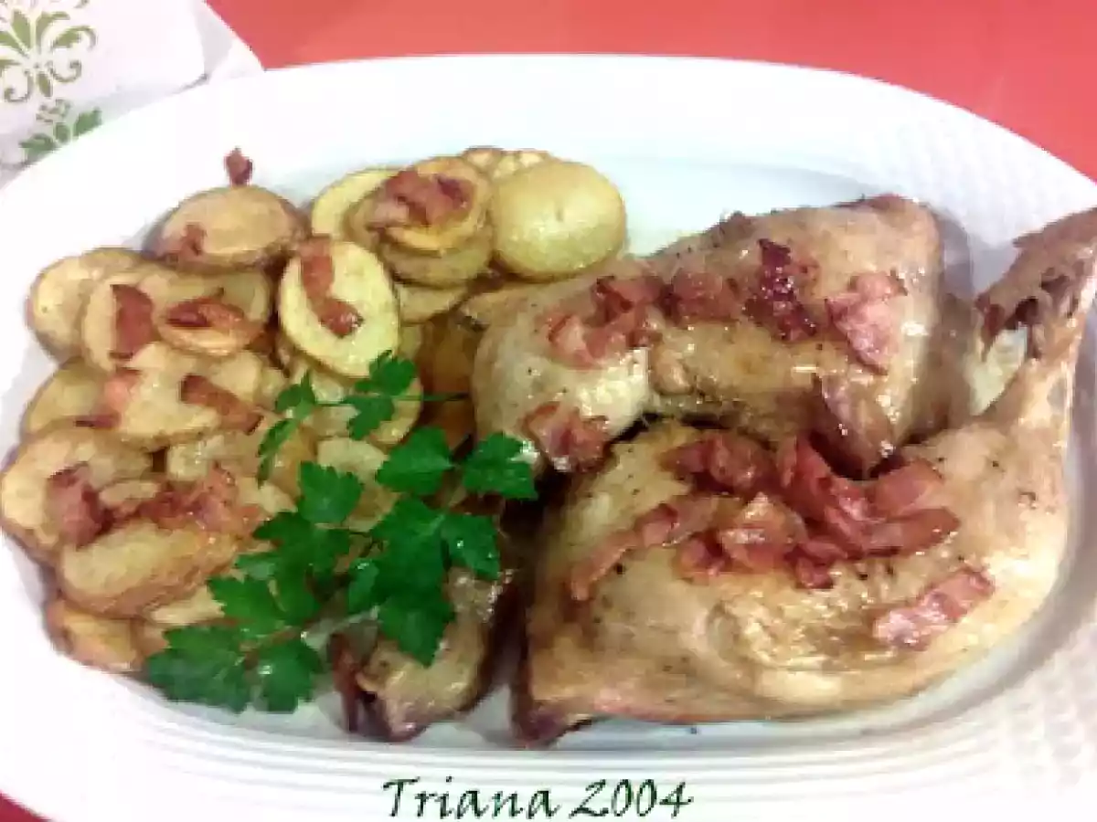 Muslos de pollo a la cerveza con crujiente de bacon