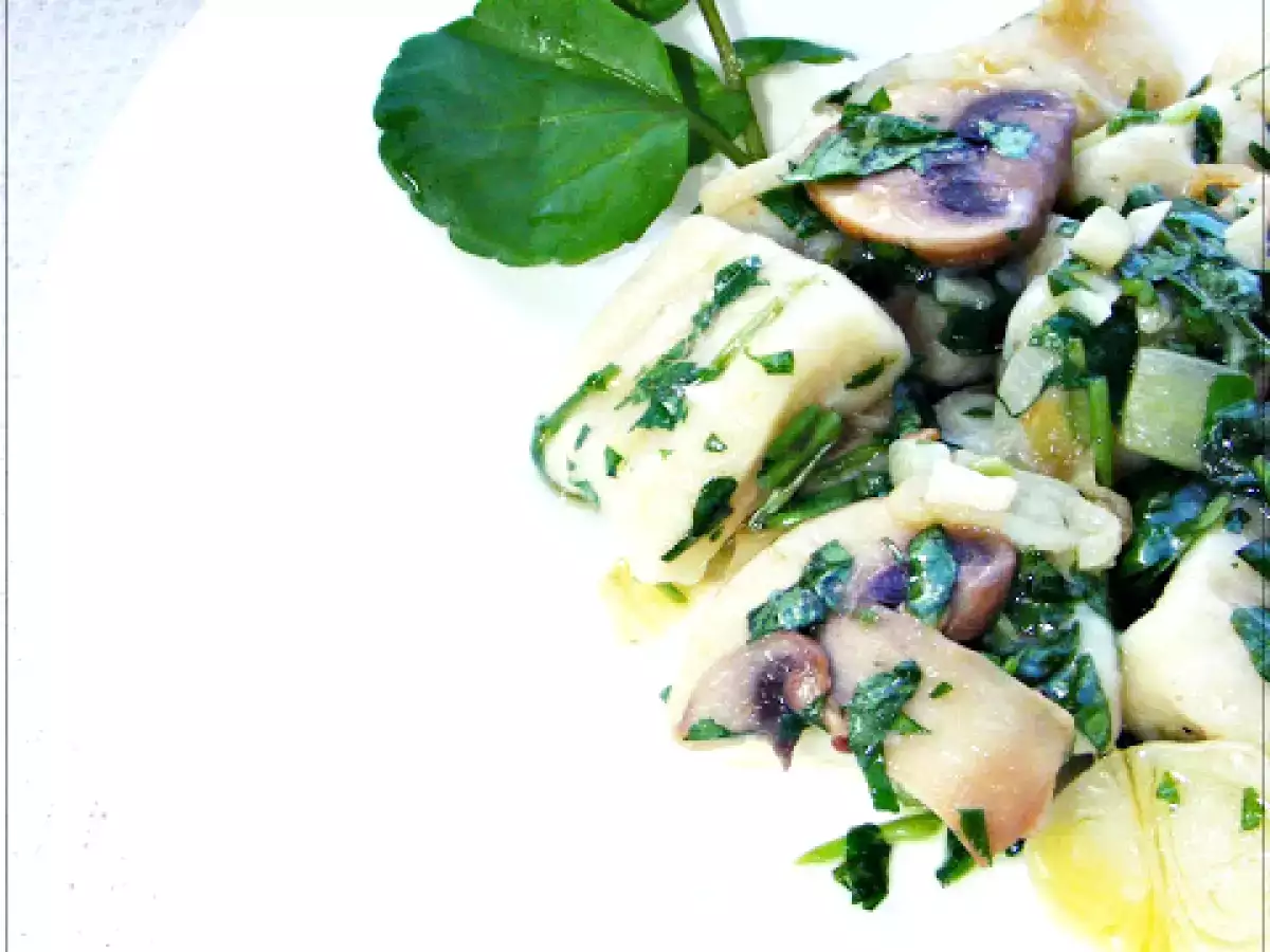 Ñoquis salteados con berros, champiñones y cebolleta (gnocci) - foto 4