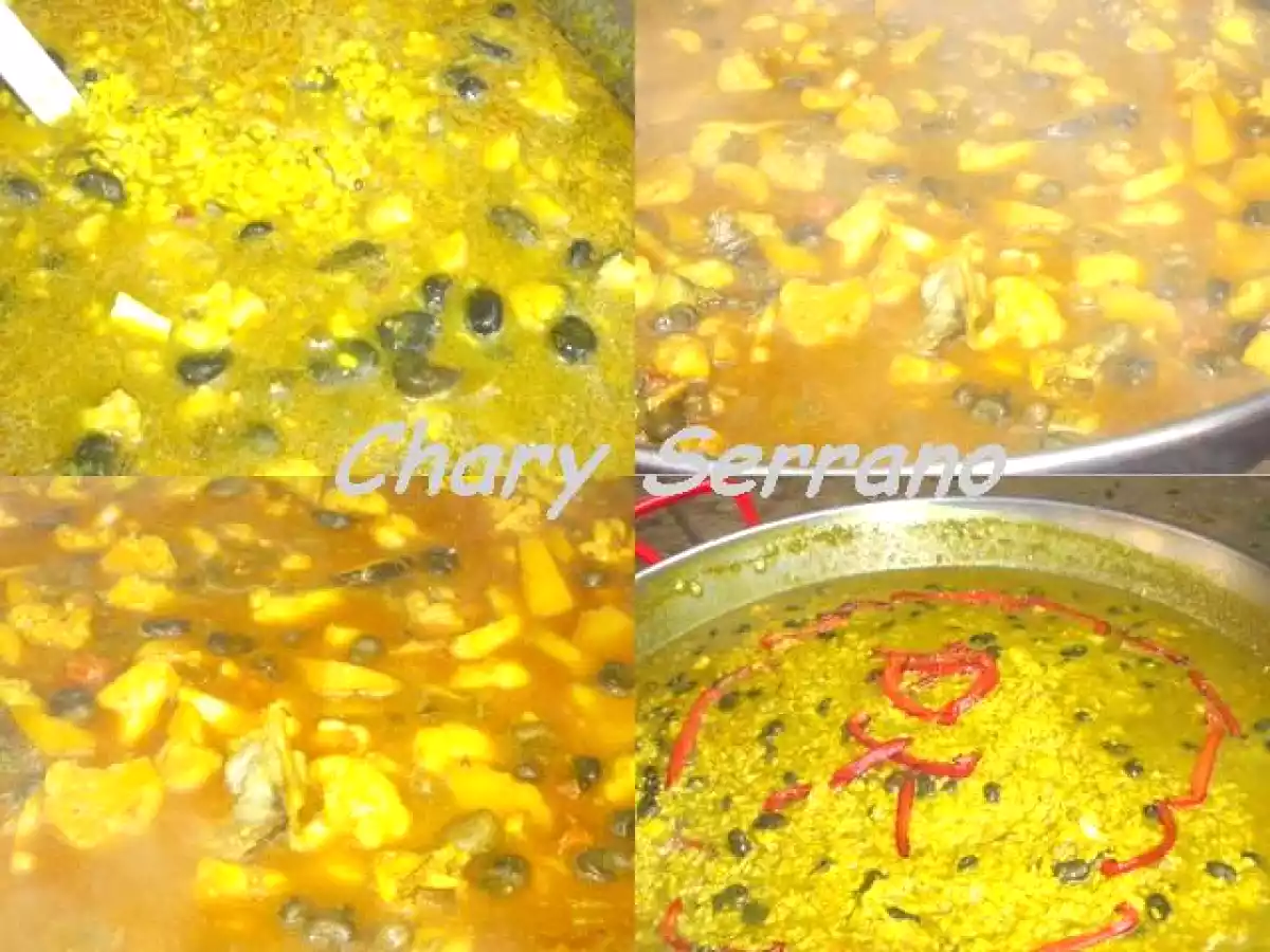 Paella con carne de cerdo y verduras