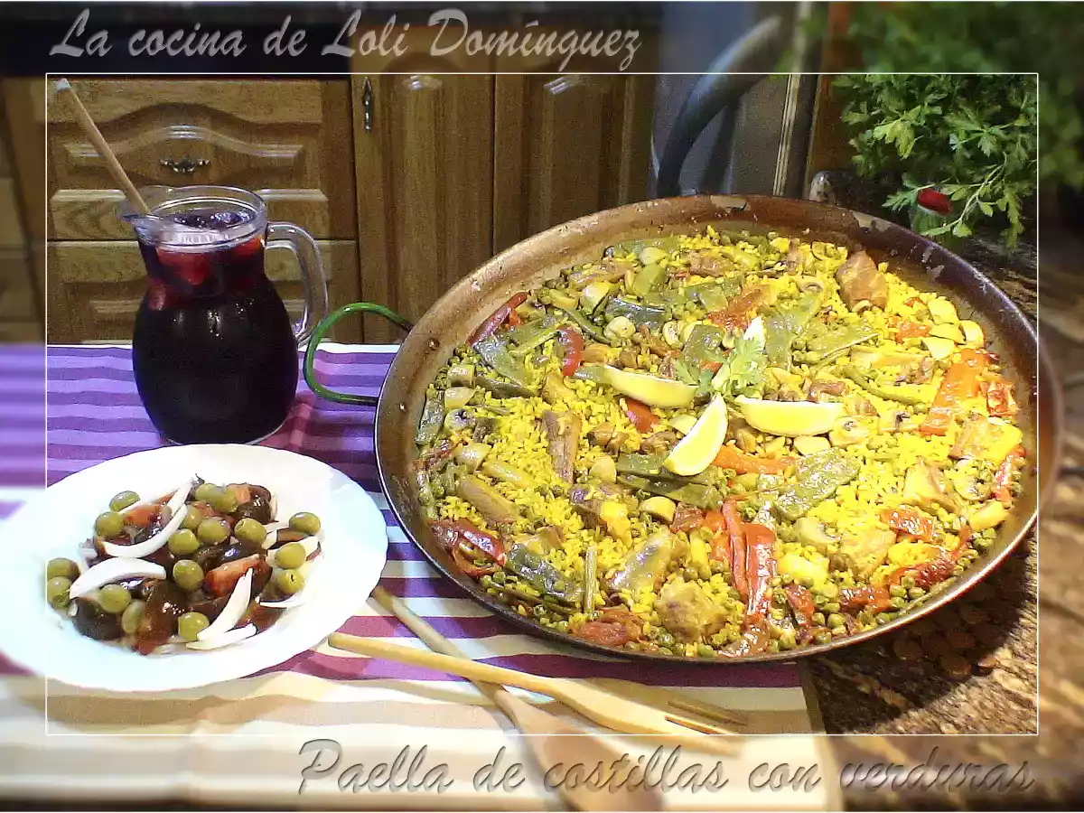 Paella de costillas con verduras