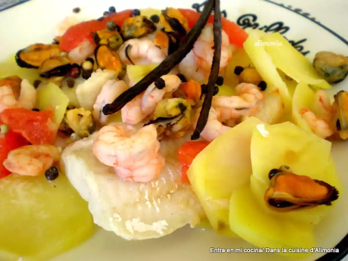 Papillote de merluza-pomelo a la vainilla