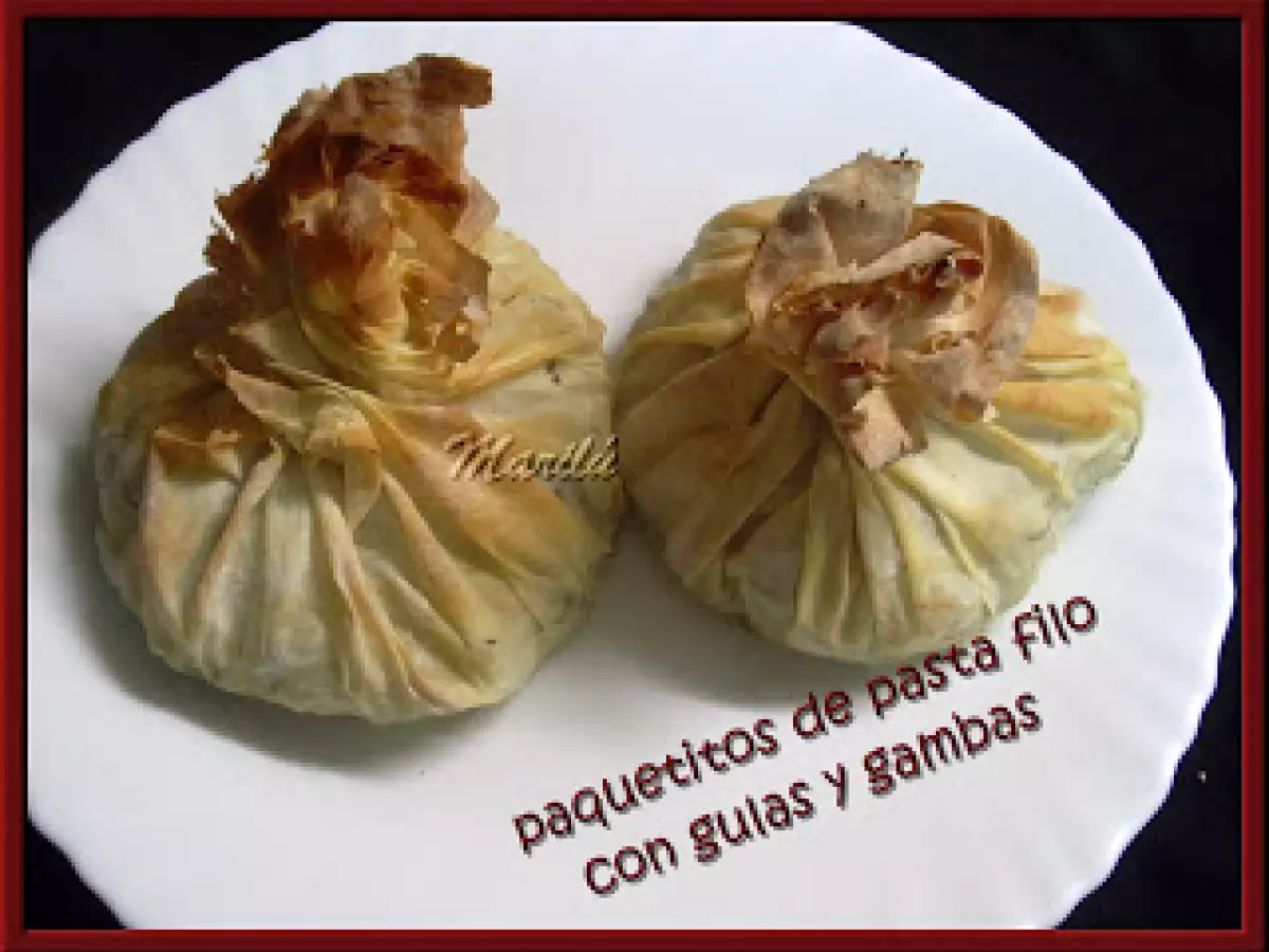 PAQUETITOS DE PASTA FILO CON GULAS Y GAMBAS - foto 2