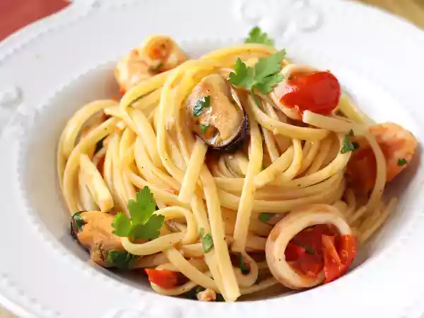 Receta Pasta con mariscos, pasta ai frutti di mare