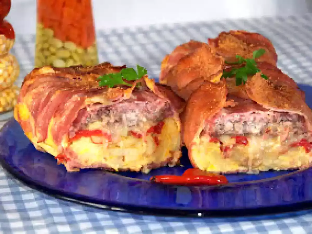 Pastel de bacon y tortilla de patata