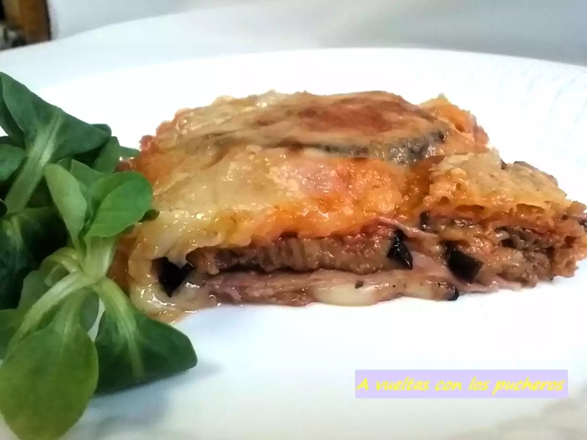 Pastel de berenjena, jamón y queso - microondas