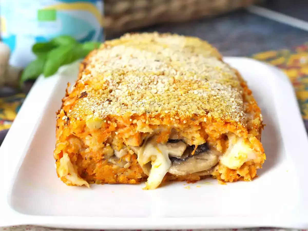 Pastel de calabaza con champiñones y queso, jugoso, fundente y crujiente - foto 3