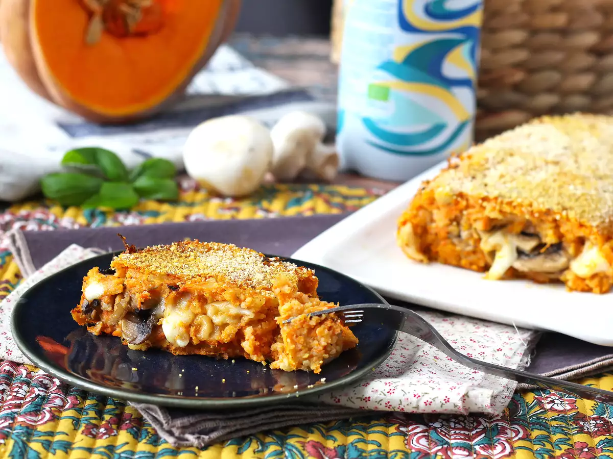 Pastel de calabaza con champiñones y queso, jugoso, fundente y crujiente - foto 5