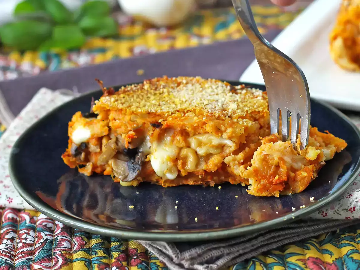 Pastel de calabaza con champiñones y queso, jugoso, fundente y crujiente - foto 6