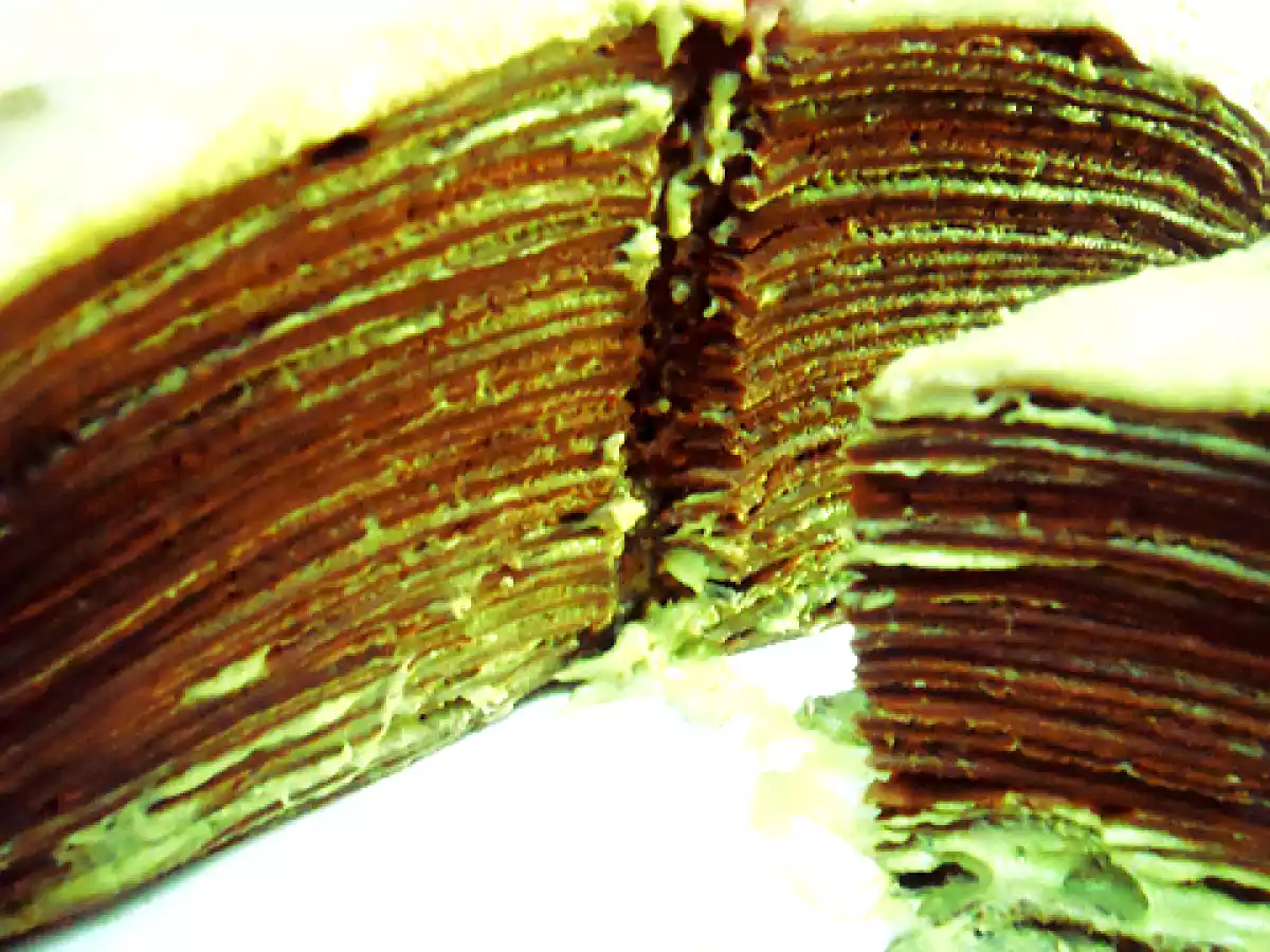 Pastel de crepes de chocolate con crema de té verde matcha - foto 4