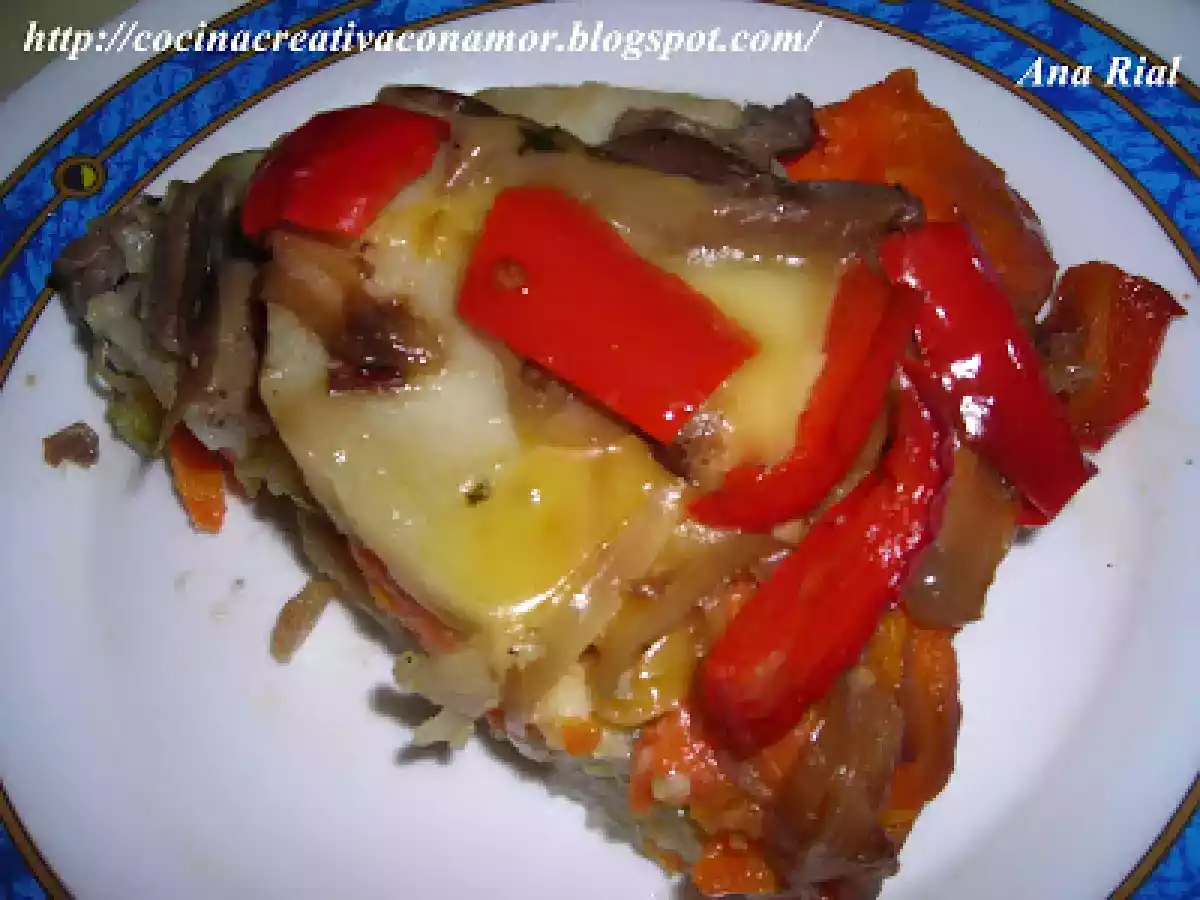 Pastel de verduras y setas con queso Edam gratinado - foto 2