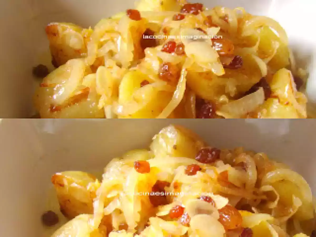 Patatas con almendra y uvas pasas