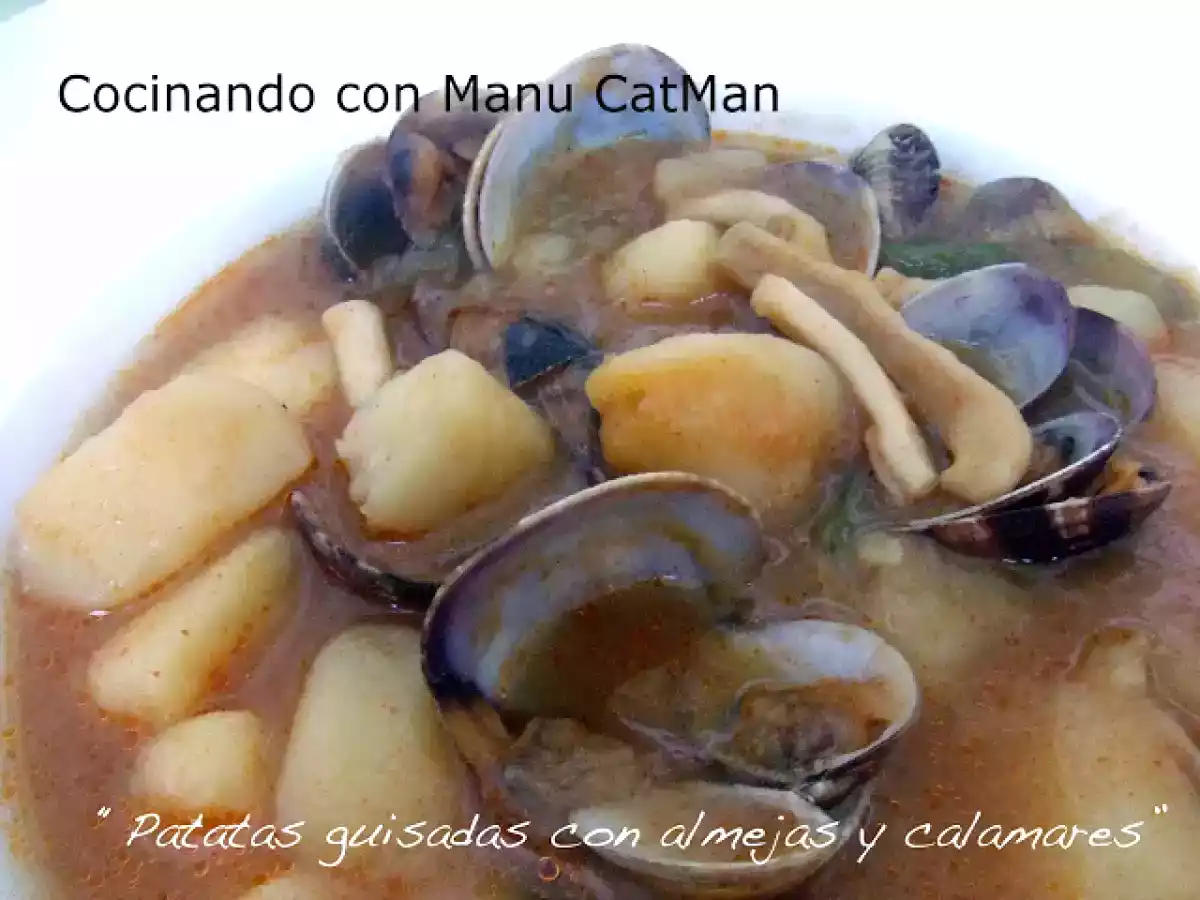 Patatas guisadas con almejas y calamares