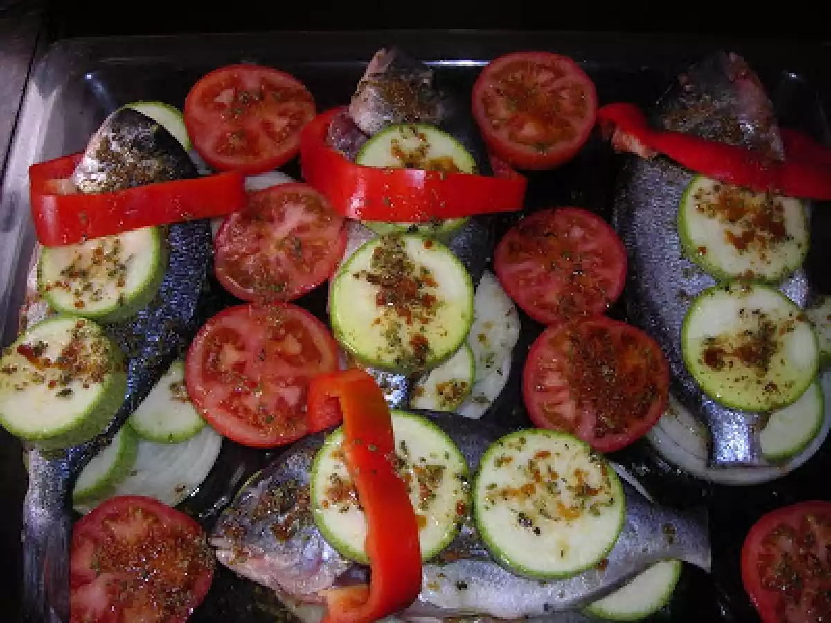 Pescado al horno con verduras