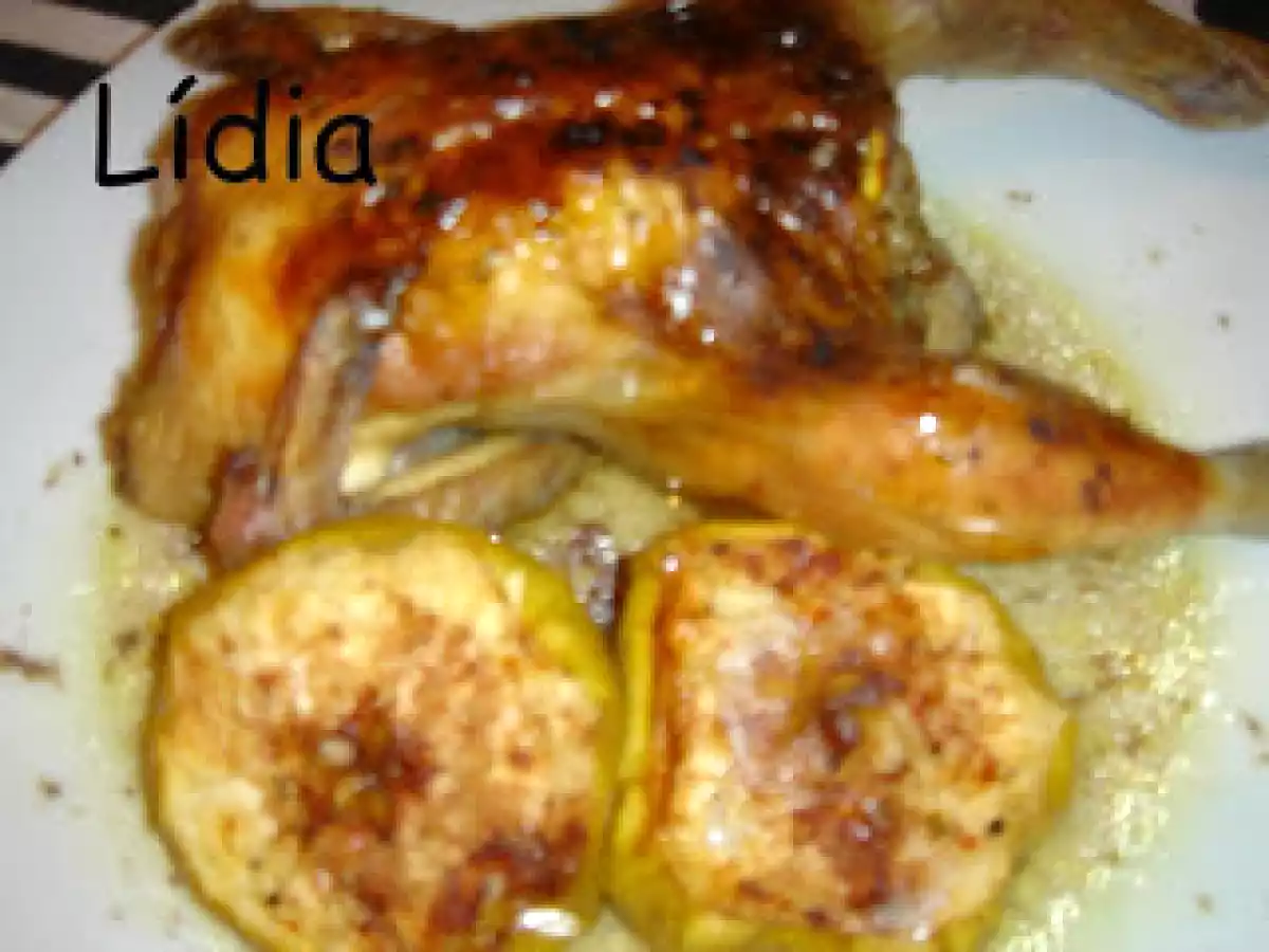 Picantones al horno con manzana