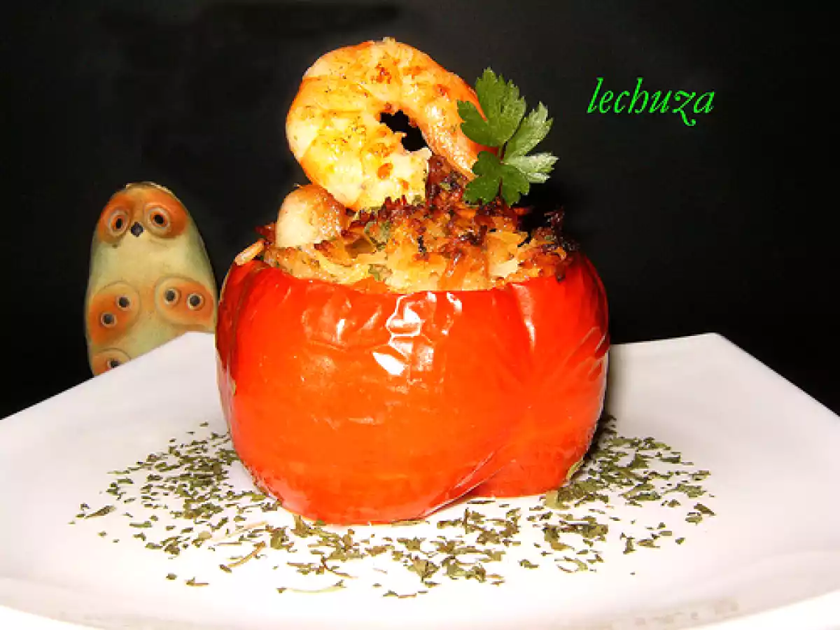 Pimientos morrones rellenos de arroz, gambas y bacalao - foto 13