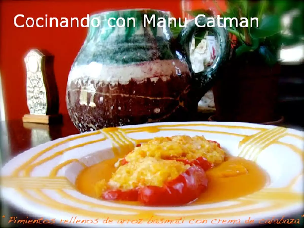 Pimientos rellenos de arroz basmati con crema de calabaza - foto 2