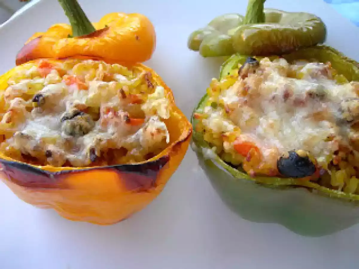 Pimientos rellenos de arroz. Paso a paso