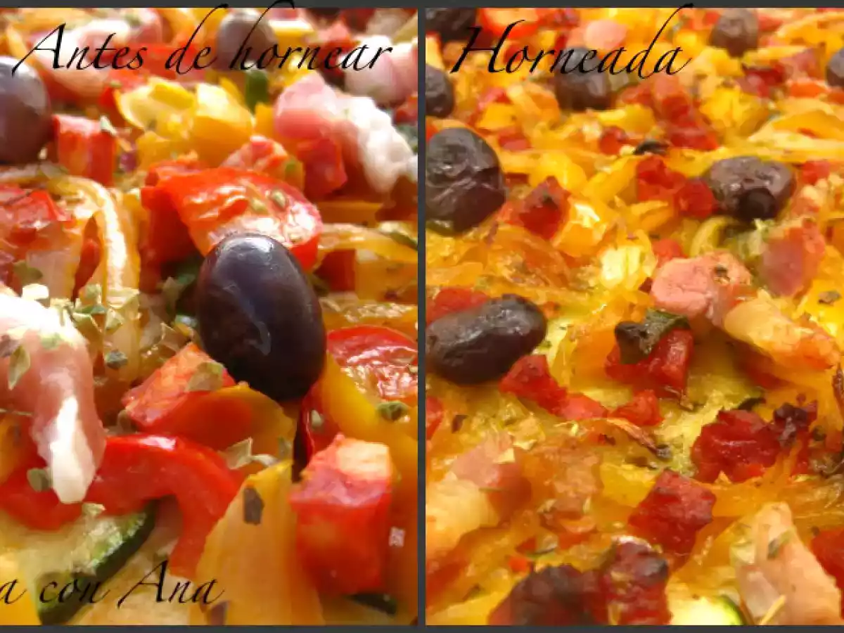 PIZZA CON VERDURAS, TOCINO Y CHORIZO