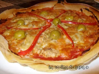 Pizza de Atún, Pimiento y Champiñones con pasta Brick