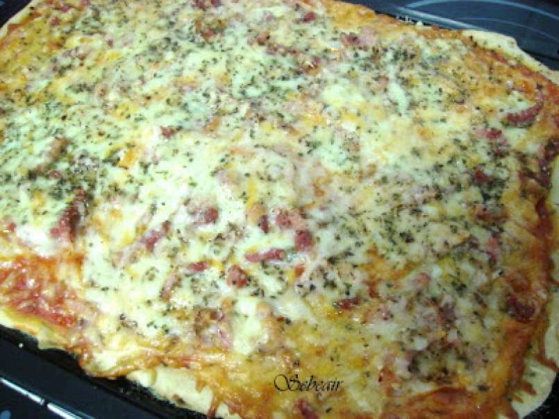 Pizza de bacon, pavo y doble de queso (panificadora y horno)