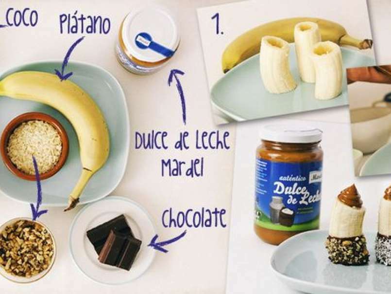 Plátano con dulce de leche, chocolate y almendras - foto 2