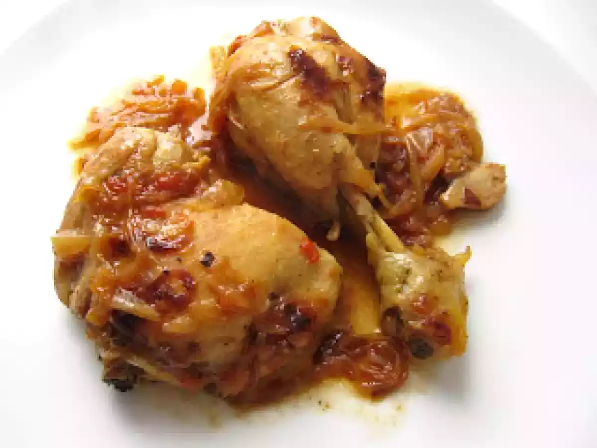 Pollastre rostit amb ceba