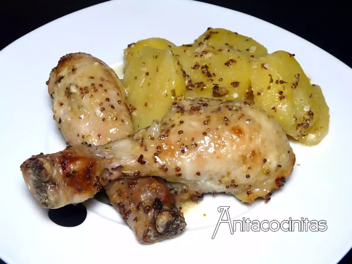 Pollo al ajillo con limón y mostaza