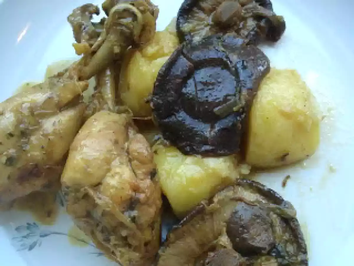 Pollo al brandy y setas schitaki