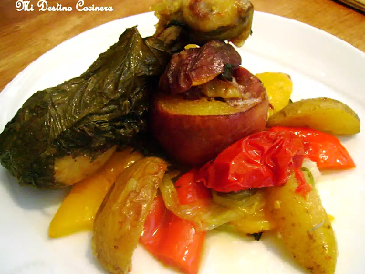 Pollo al Cartoccio de Hojas de Parra con Verduras