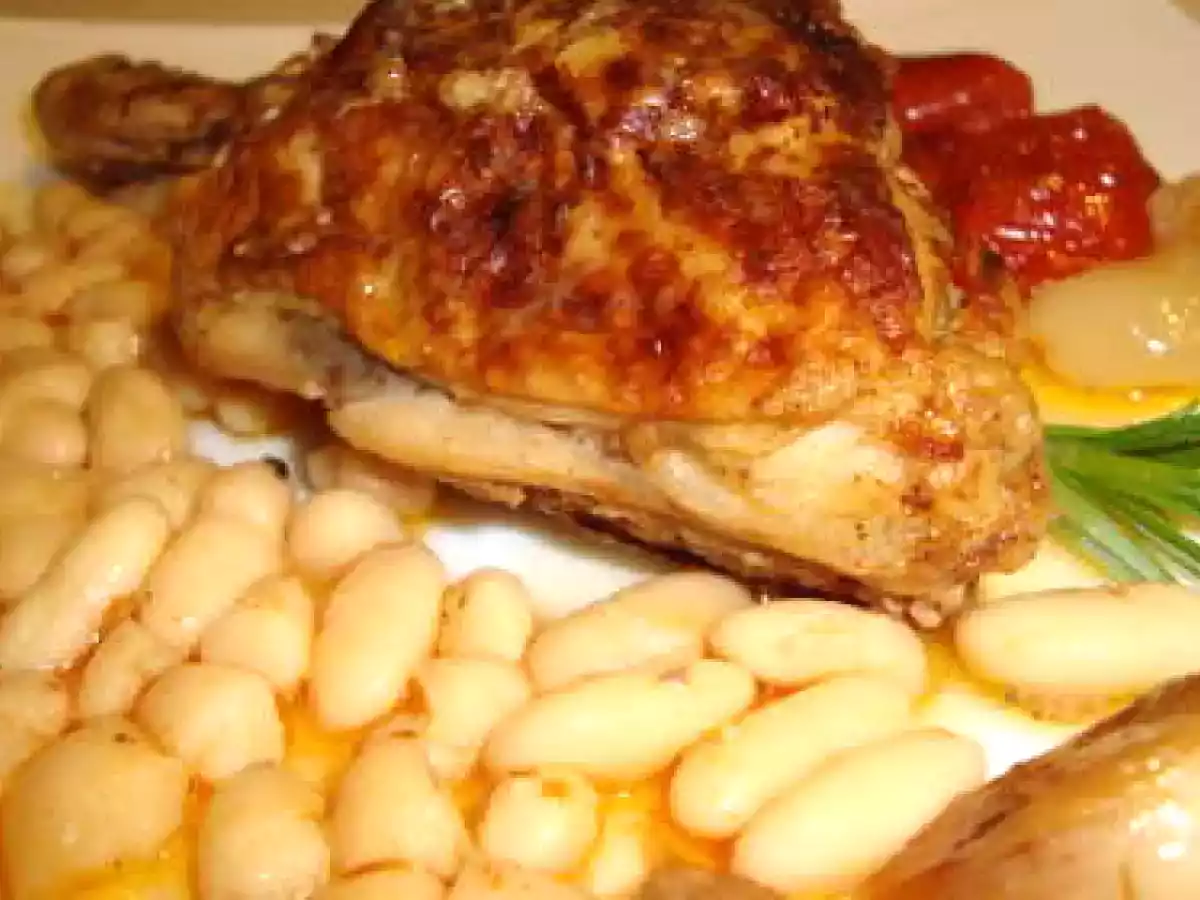 Pollo al horno con judias blancas