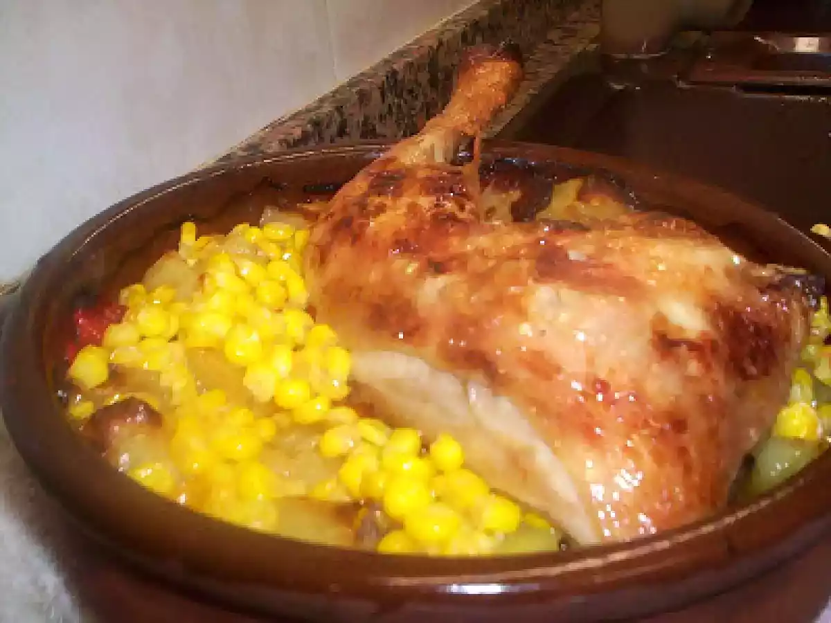 POLLO AL HORNO CON MAIZ.