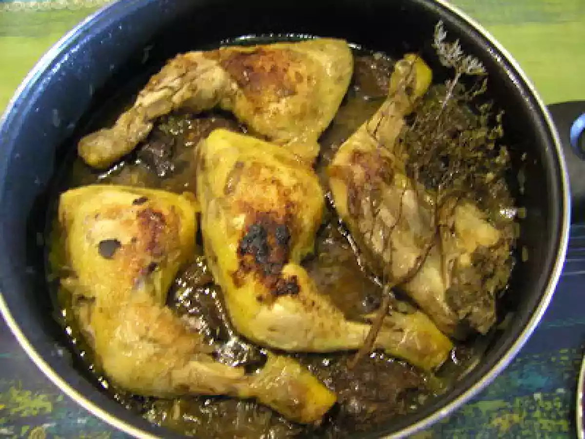 Pollo con rovellons, níscalos