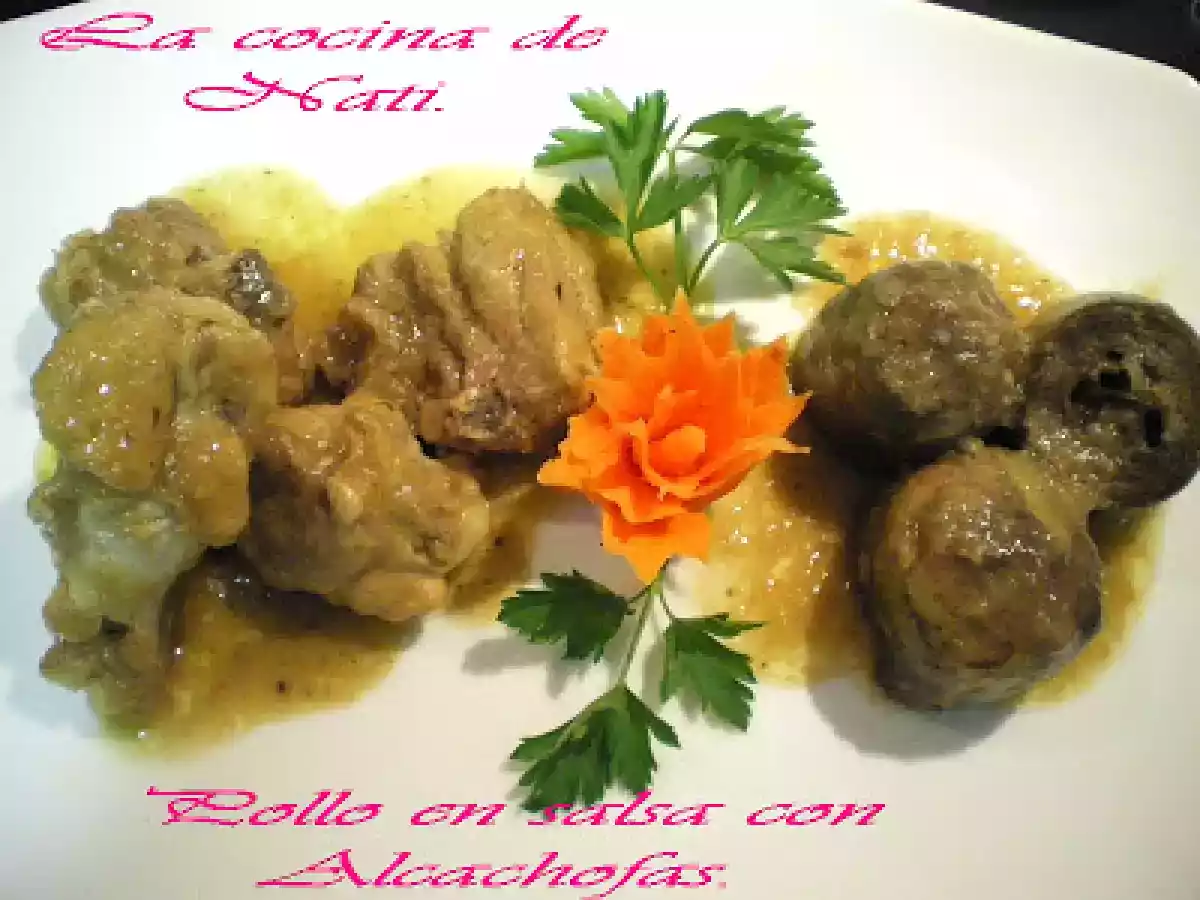 POLLO EN SALSA CON ALCACHOFAS.