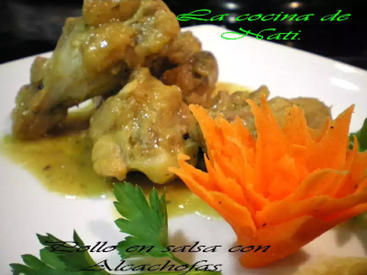 POLLO EN SALSA CON ALCACHOFAS. - foto 2