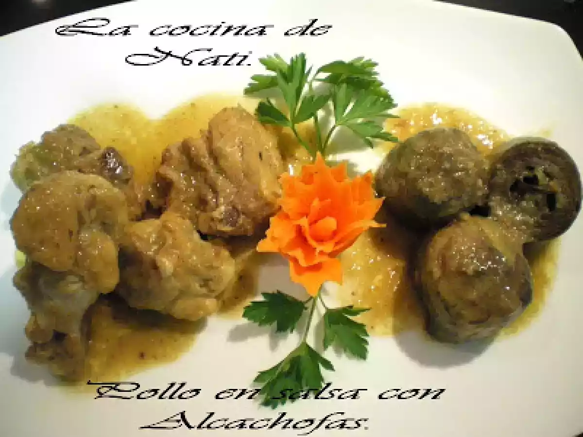 POLLO EN SALSA CON ALCACHOFAS. - foto 3