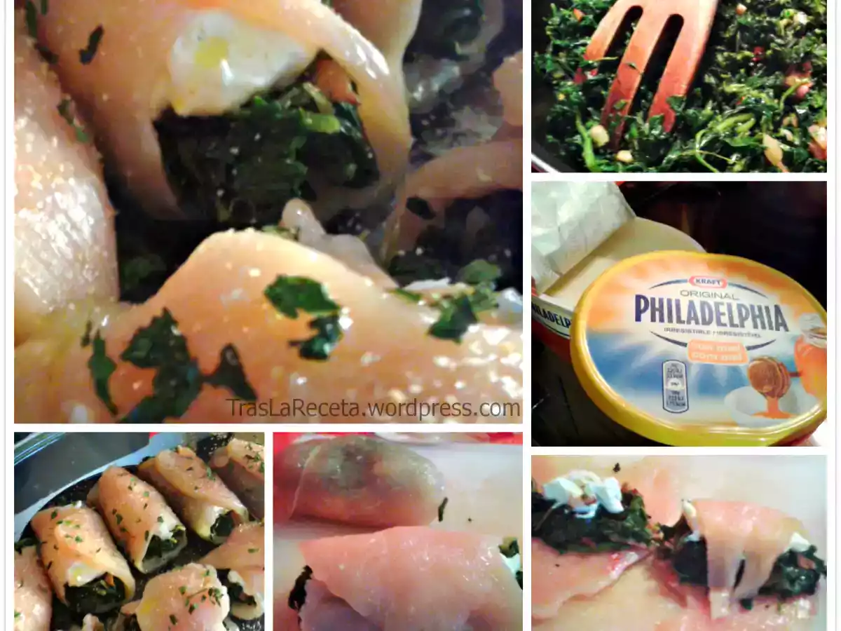 Pollo enrollado relleno de espinacas con queso crema a la miel - foto 2