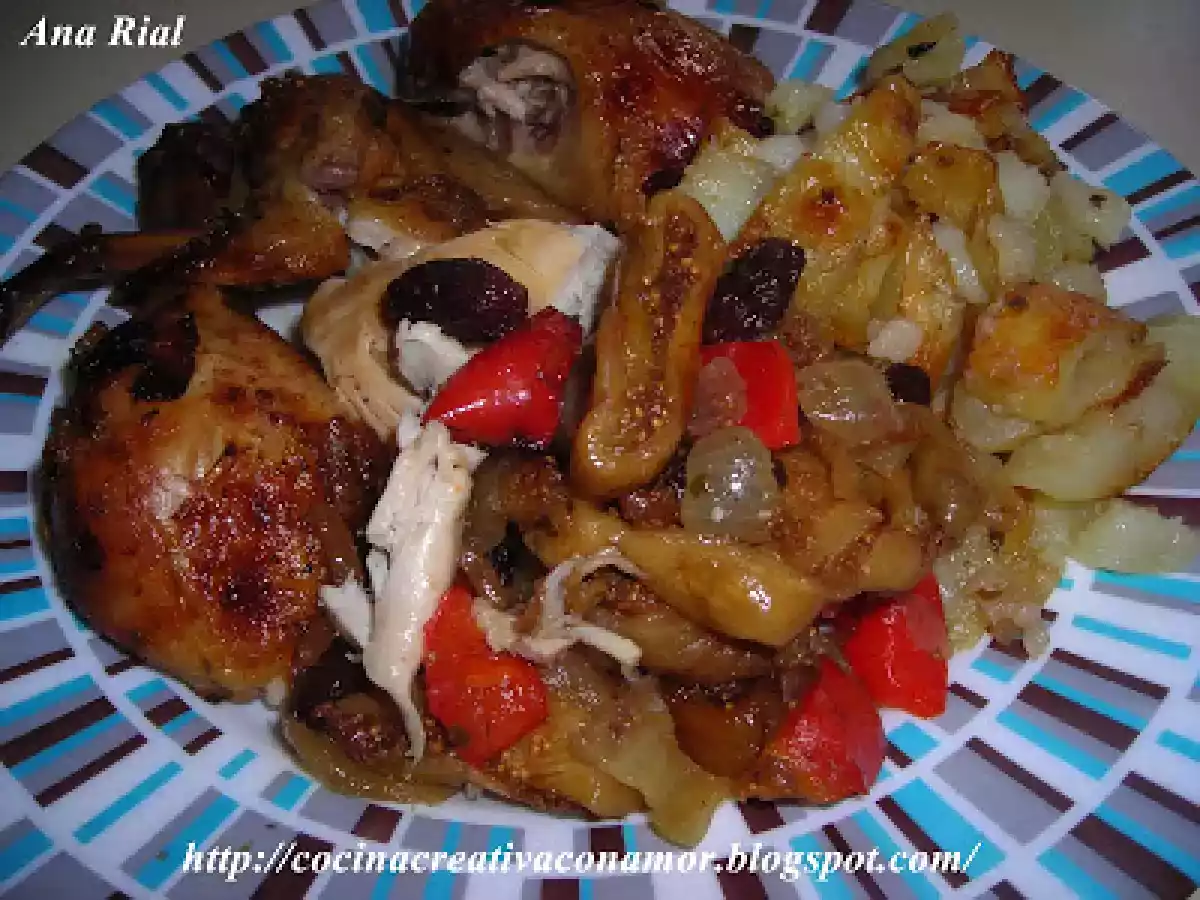 Pollo relleno y papas al horno en bolsa