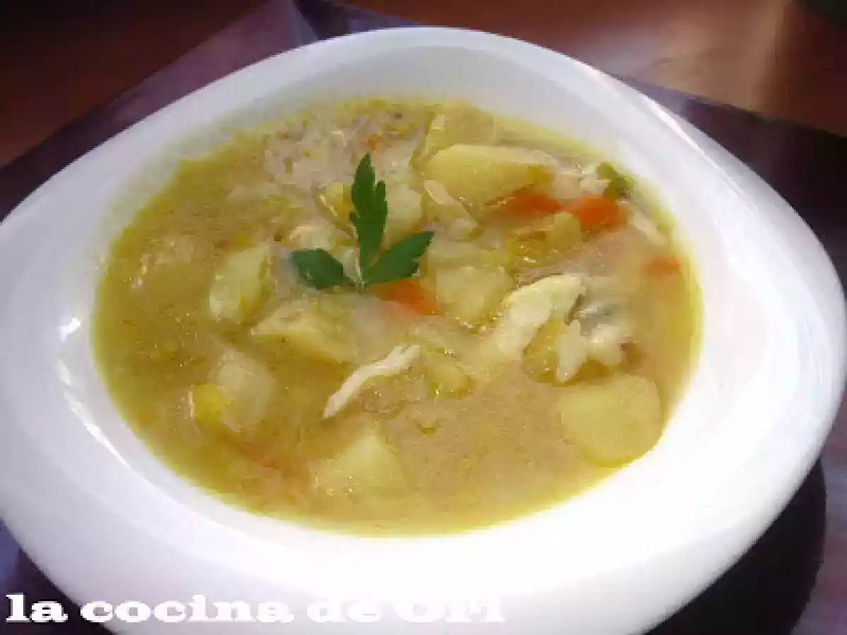 Porrusalda con bacalao