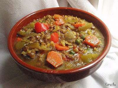 Potaje de lentejas con arroz y verduras - Receta Petitchef