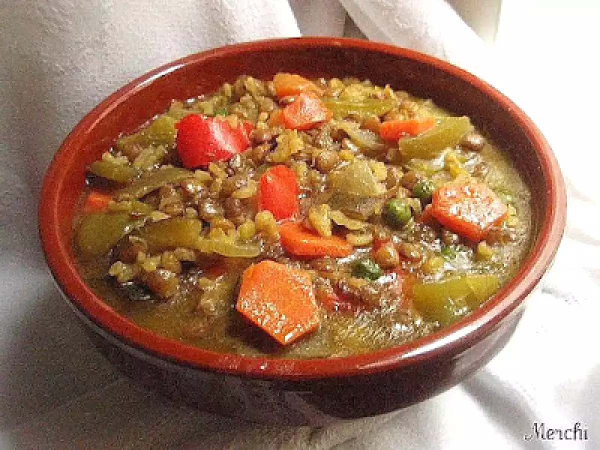Potaje de lentejas con arroz y verduras