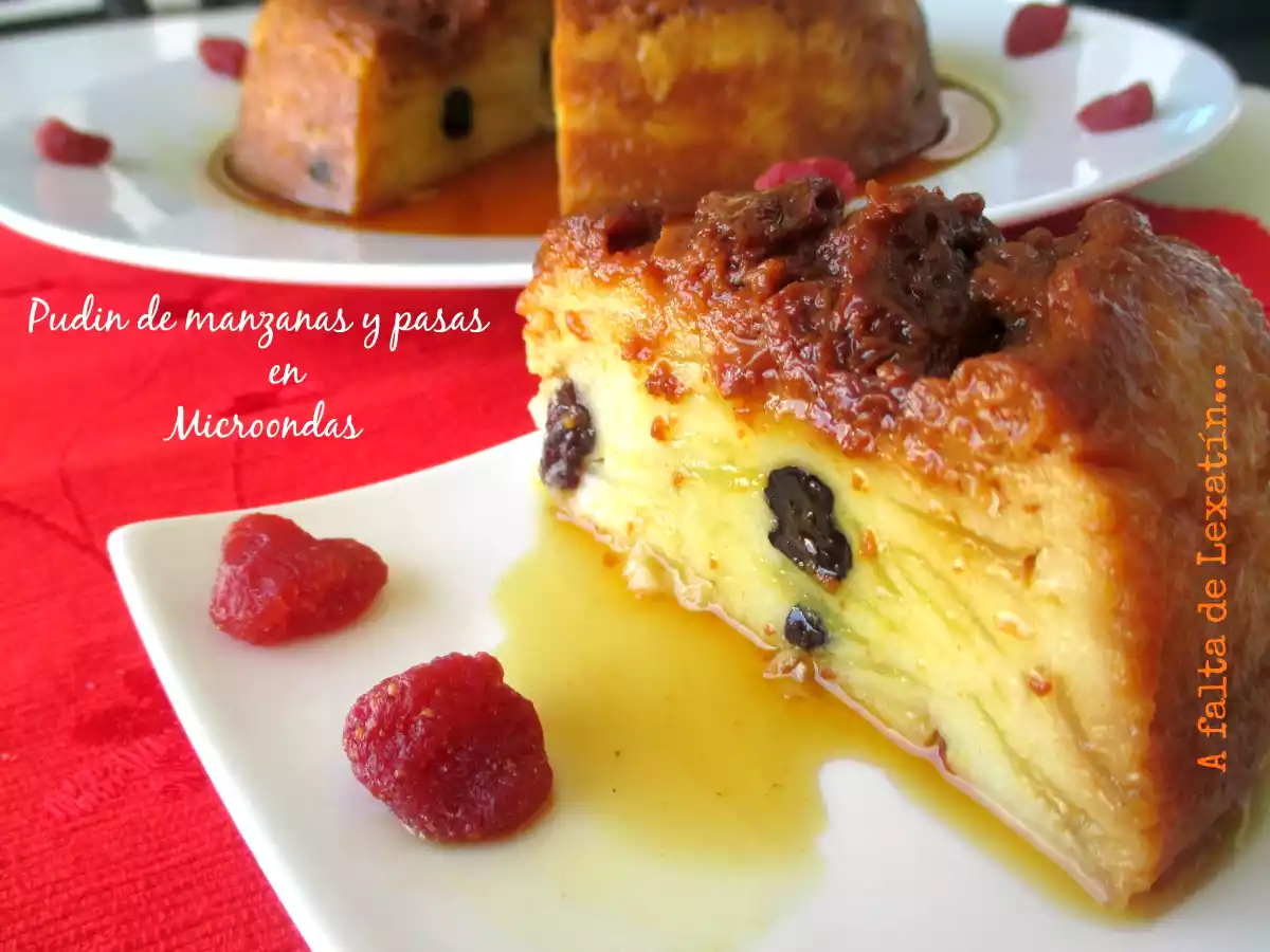 Pudin de manzana y pasas en microondas