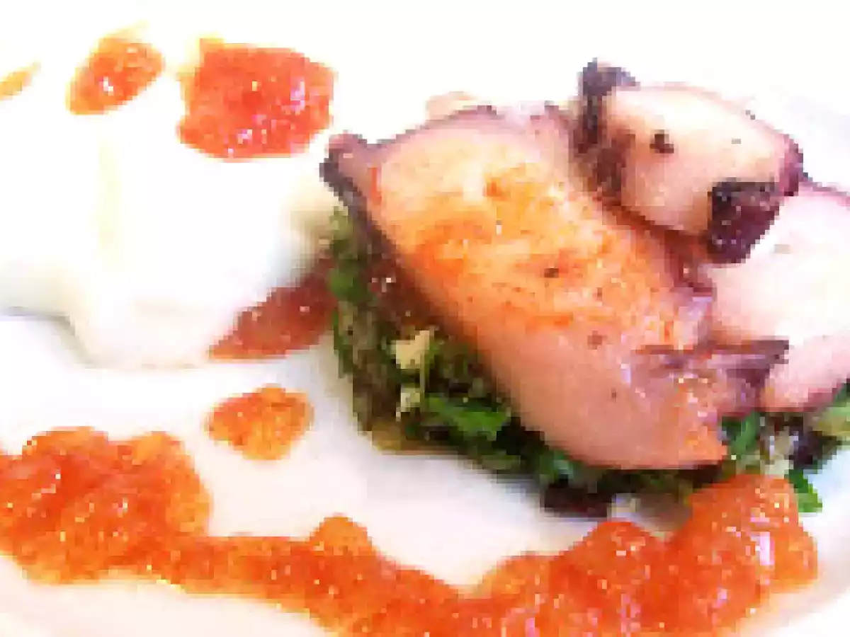 PULPO CON ESPUMA DE PATATAS Y GELATINA