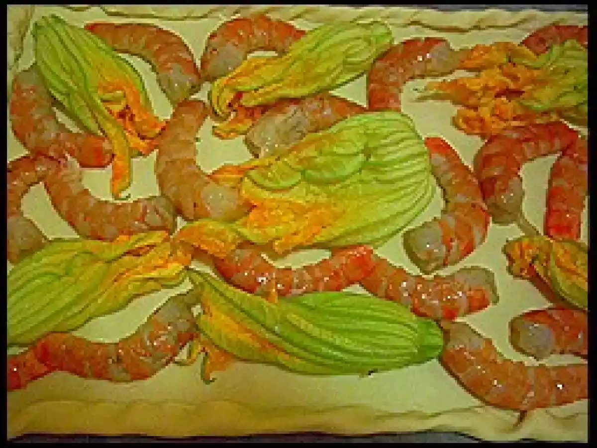 Quiche con flores del calabacín y langostinos - foto 9