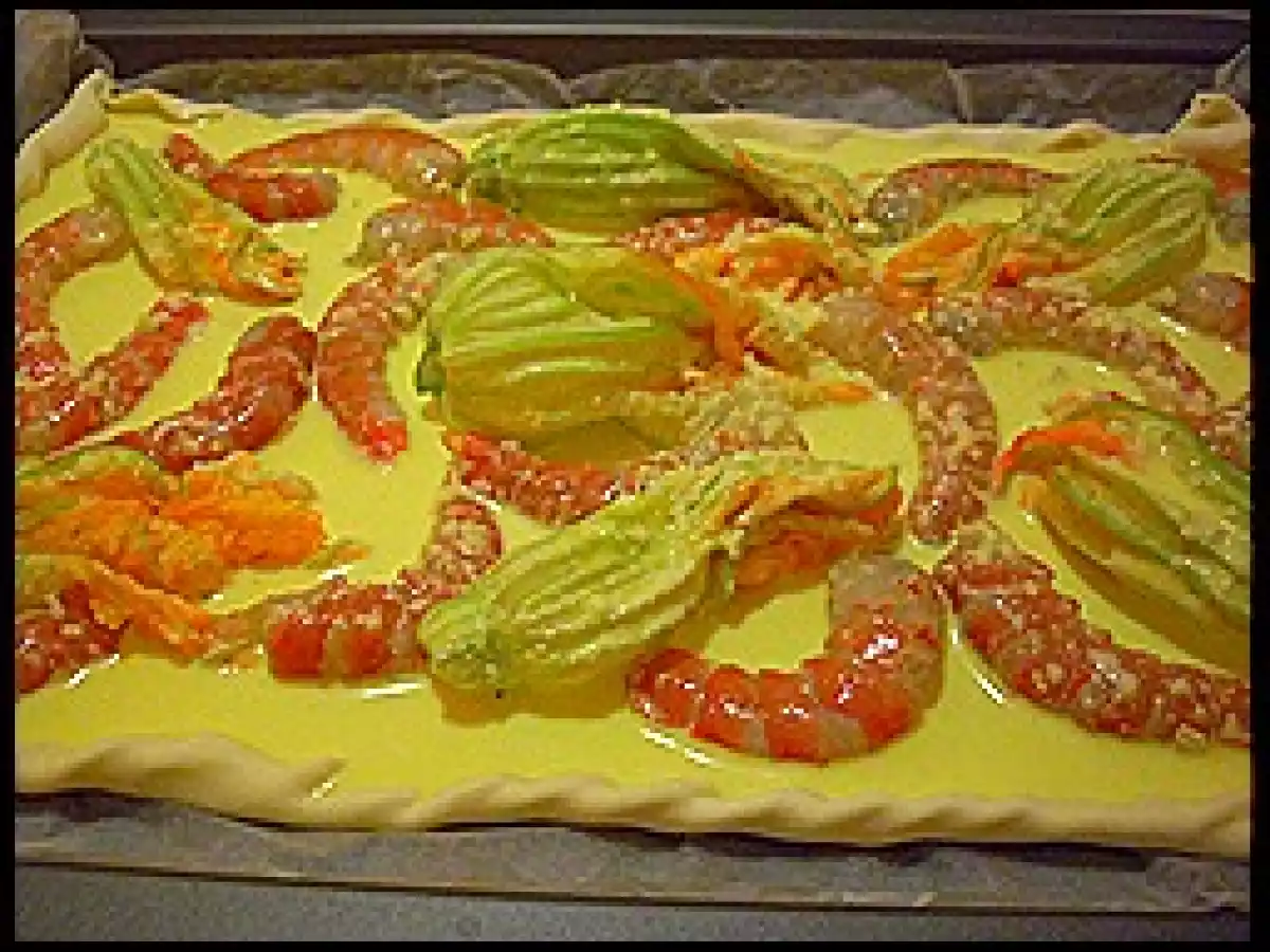 Quiche con flores del calabacín y langostinos - foto 10