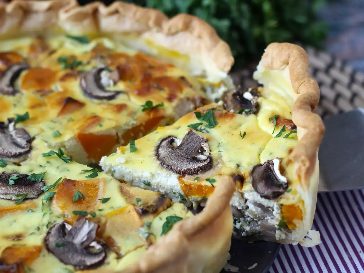 Quiche de champiñones y calabaza