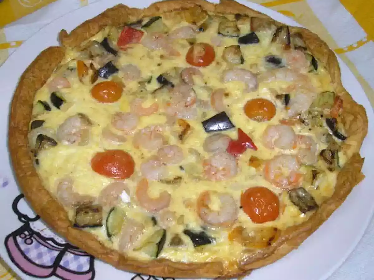 Quiche de verduras y gambas
