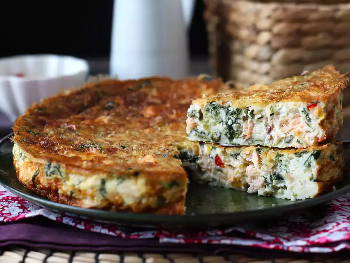 Quiche sin masa de salmón, espinacas y queso cottage - foto 4