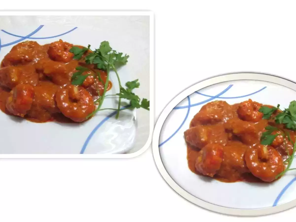 Rape con carabineros y langostinos a la americana